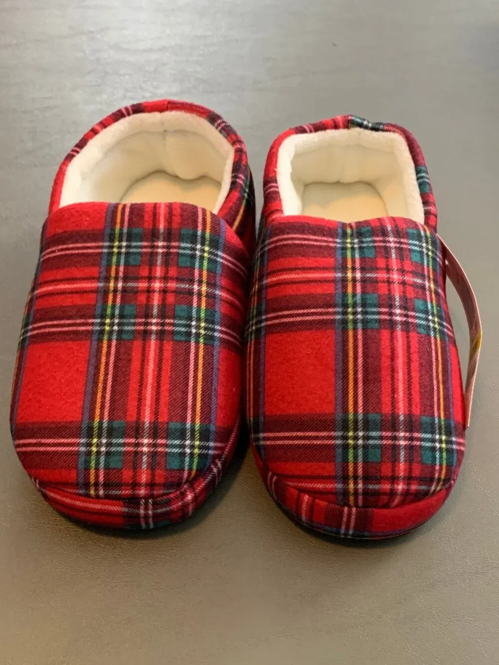 Family Pajamas Boys' or Girls' Unisex Kids Slippers, Red Plaid, Medium (13-1)